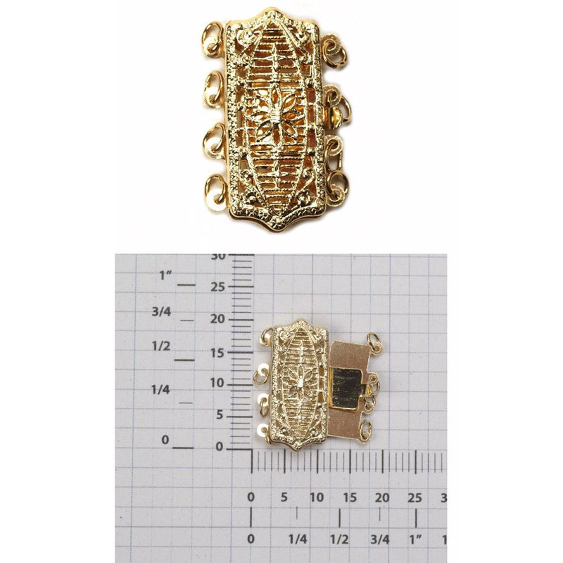 14KY 20 mm Rectangular Filigree 4-Strand Pearl Clasp - Otto Frei