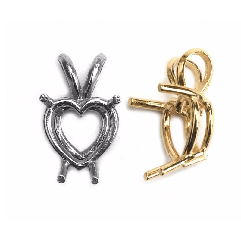 14KY & 14KW Heart 4-Prong Pendant Mountings - Otto Frei