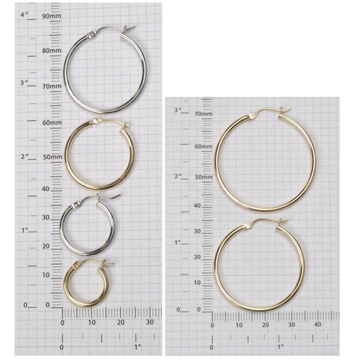 14KY & 14KW Hoop Earrings 2mm x 16mm to 40mm - Otto Frei