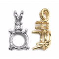 Pendentif rond en or à 4 griffes, double galerie, avec accent et bélière en V, coulé - 14K Jaune / .25ct (4,0mm)