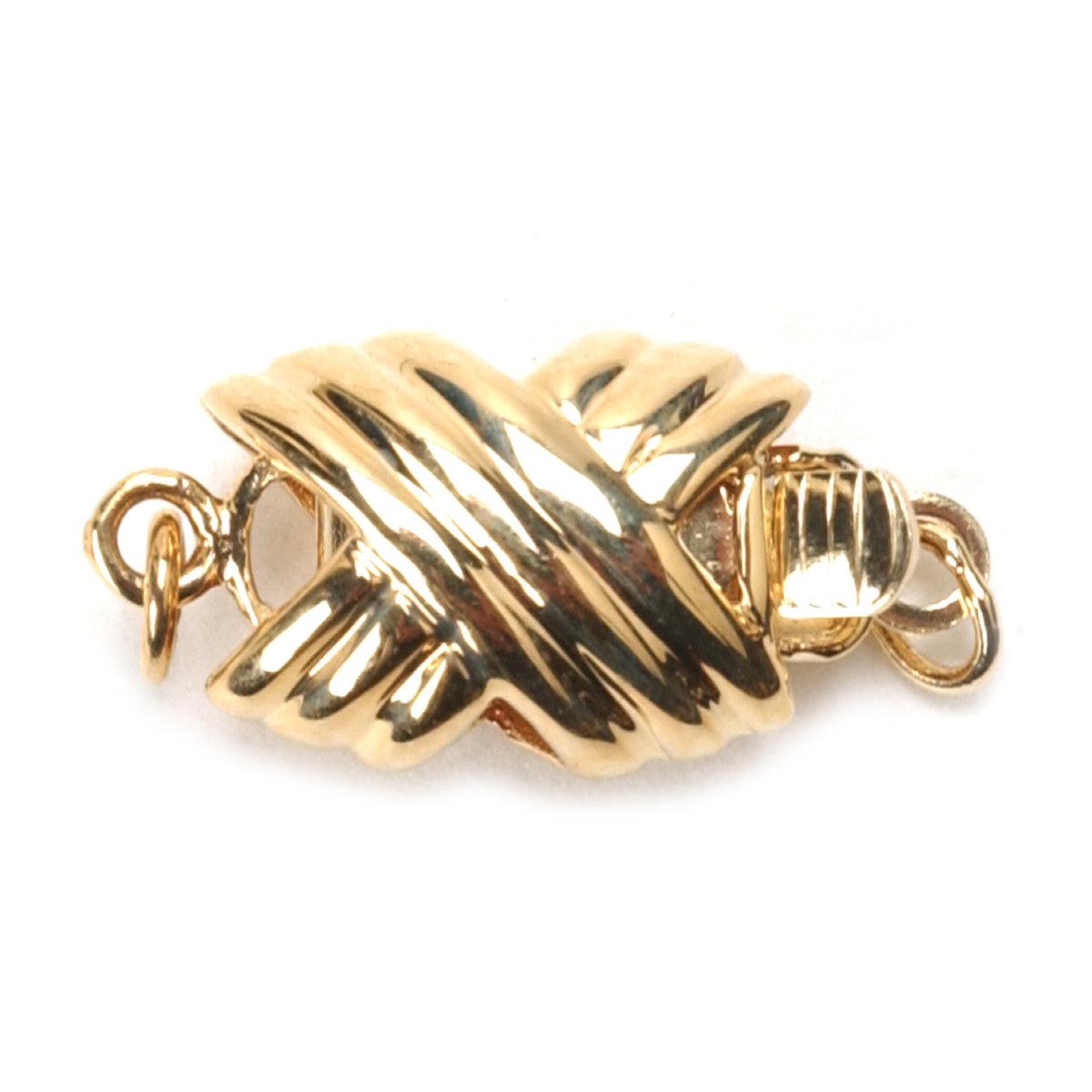 Clasp Cross Pattern Gold Criss-Cross Pearl Clasp 15mm x 8mm | 14K Yellow Gold — Otto Frei