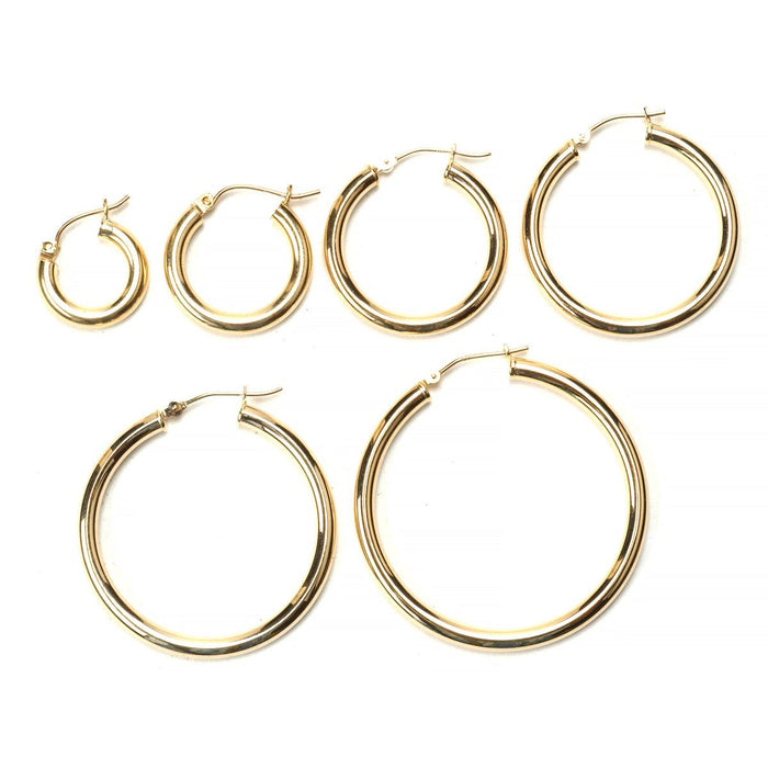 14KY Hoop Earrings 3.0mm x 15mm to 40mm - Otto Frei