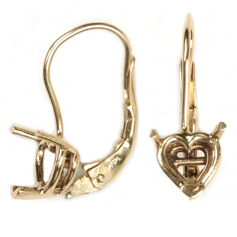 14KY Lever Backs with 3 Prong Heart V-End Double Gallery Setting - Otto Frei