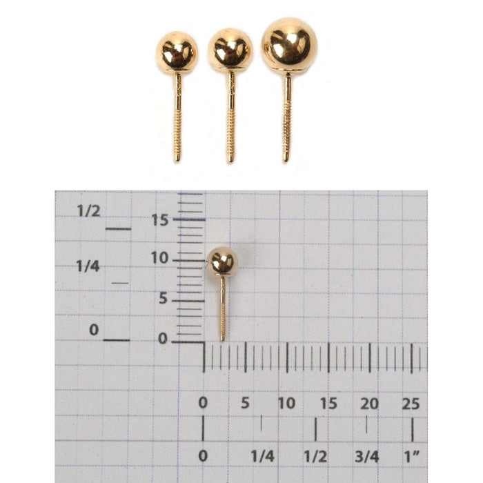 14KY Threaded Earring Post Ball Earrings-4mm & 5mm-.034" - Otto Frei