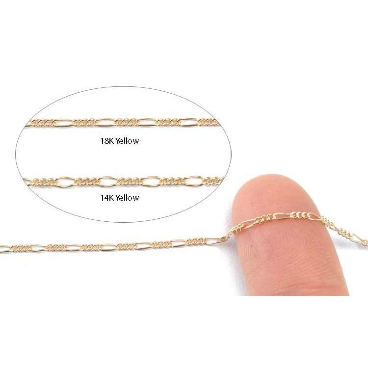 14KY,14KW & 18KY Figaro Chain 1.5mm Sold by the Inch - Otto Frei