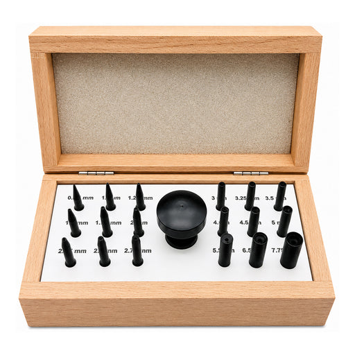 Jeu de 18 outils de sertissage de chatons dans une boîte en bois
