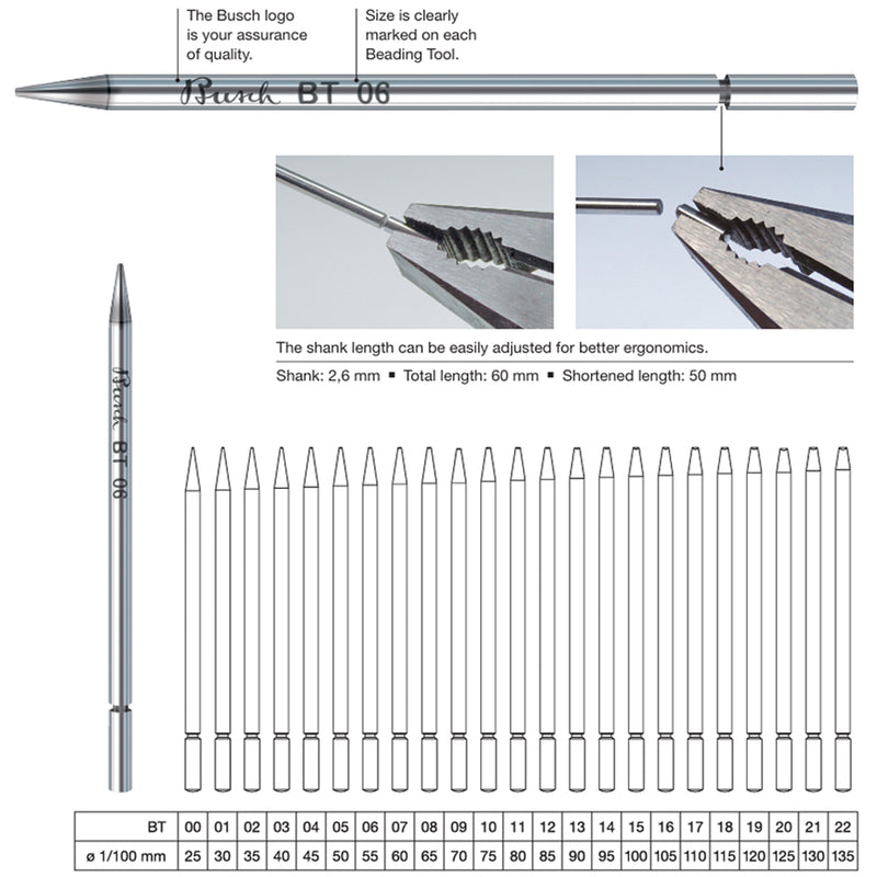 Busch Fig. BT Spherical Shape Round Beading Tools-Sizes 00 to 22