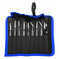 Set di 10 pinzette in acciaio inossidabile con rivestimento epossidico nero antistatico e custodia