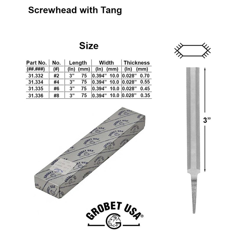 Grobet USA, italienische Präzisionsschraubenfeilen mit Angel, 3 Zoll, Größen 2 bis 8