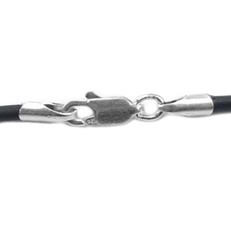 Sterling Silver Lobster Claw Clasp on Black Leather 1.5mm Necklace Cord - Otto Frei
