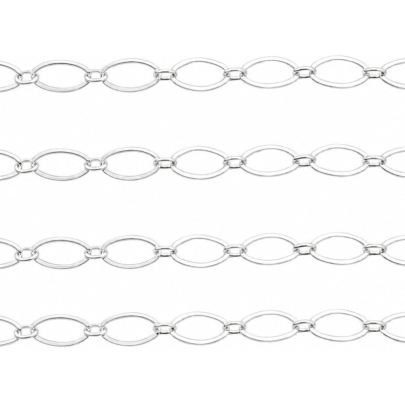 Ausgefallene lange und kurze flache Kette aus Sterlingsilber | 7,3 mm x 3,7 mm – 5 Fuß. (60 Zoll) Packung