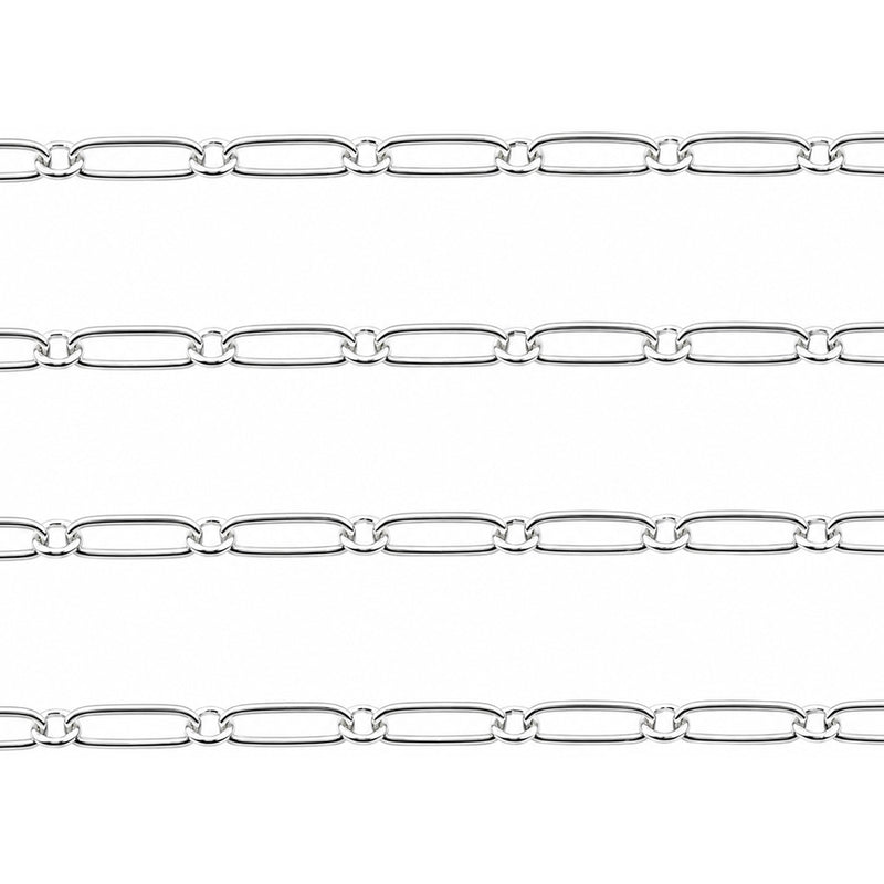 Sterling Silver Oval Long & Short Flat Chain 5.4mm x 2.3mm-5 Ft. (60" Inch Pack