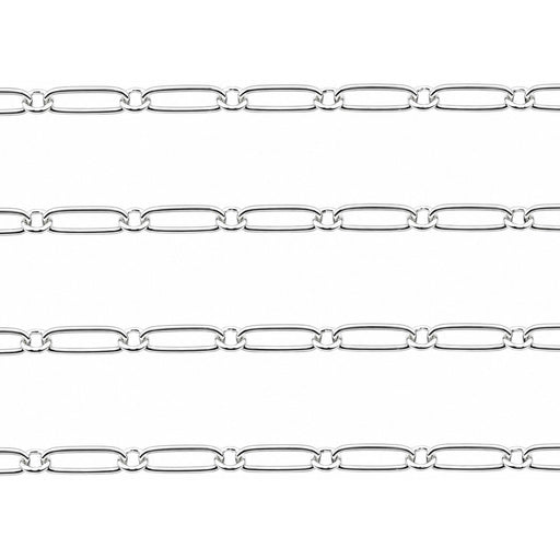 Sterling Silver Oval Long & Short Flat Chain 5.4mm x 2.3mm-5 Ft. (60" Inch Pack