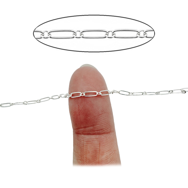 Sterling Silver Oval Long & Short Flat Chain 5.4mm x 2.3mm-5 Ft. (60" Inch Pack