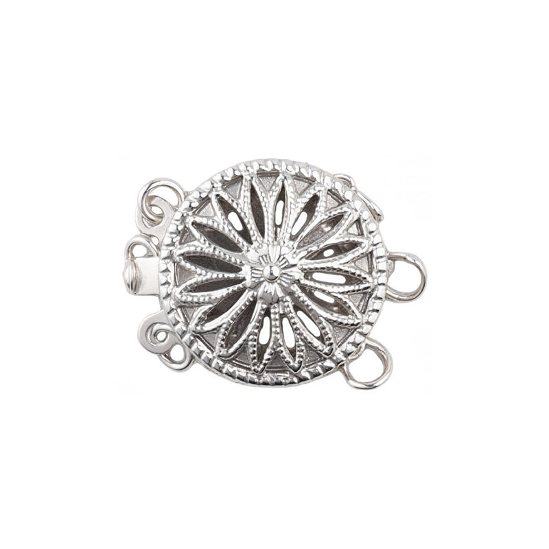 Sterling Silver 3-Strand Round Filigree Clasp 12.3x15.0mm