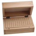 Scatola in legno con 72 fori per frese con gambo da 3/32" 5"W X 4-1/4"D X 2-1/4"H