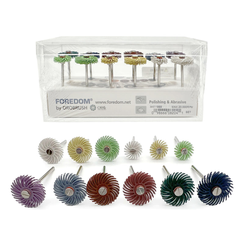 Foredom AK11989B Surtido de discos radiales montados de 12 piezas en caja de acrílico
