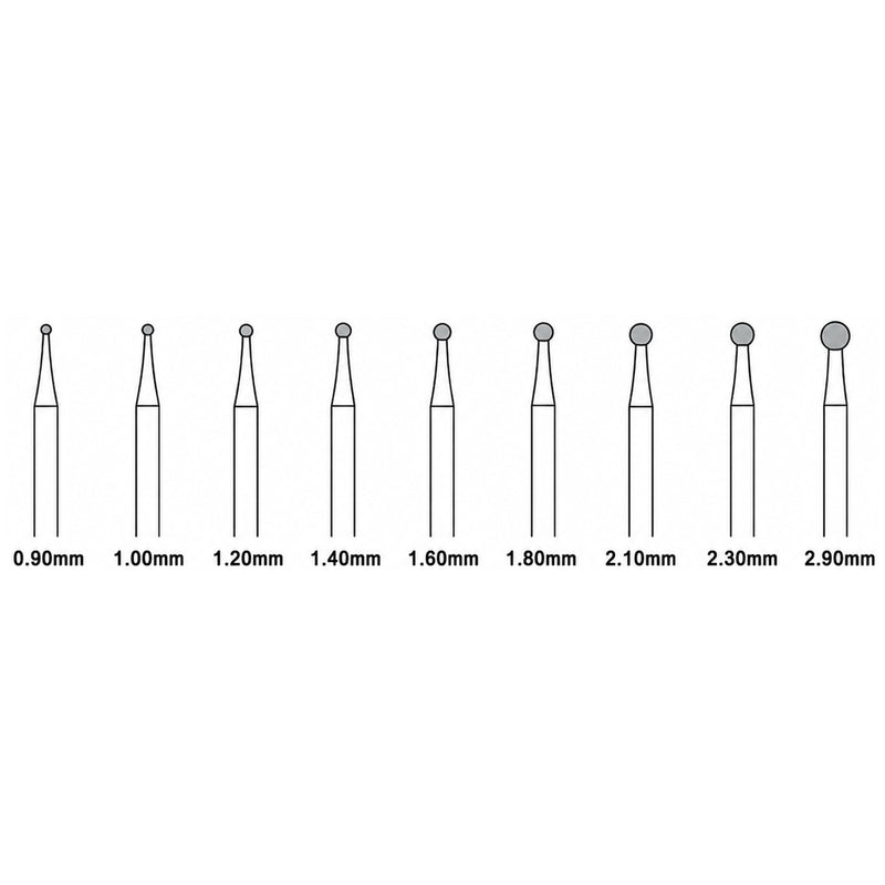 Busch 801 Diamond Ball Burs on 3/32" Shanks .90mm-2.90mm