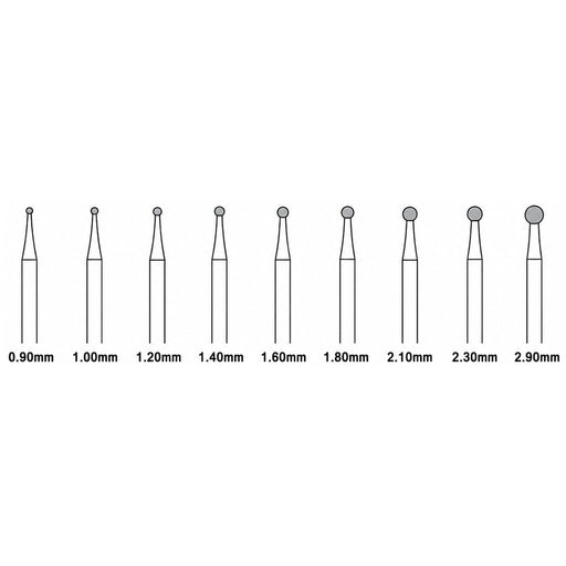 Busch 801 Diamond Ball Burs on 3/32" Shanks .90mm-2.90mm