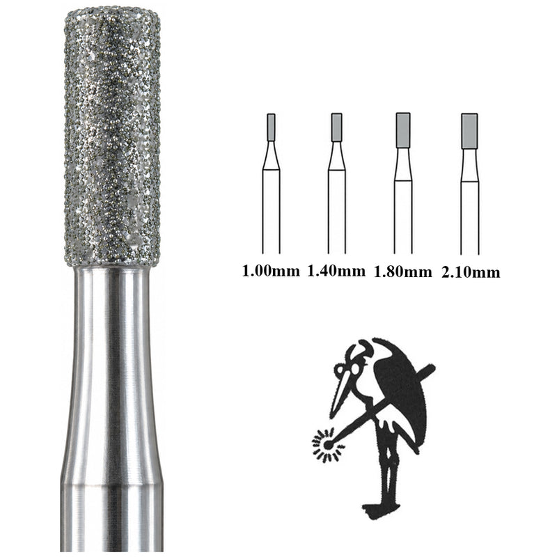 Packs of 2-Busch 835 Diamond Cylinder Burs on 3/32" Shanks 1.00mm-2.10mm