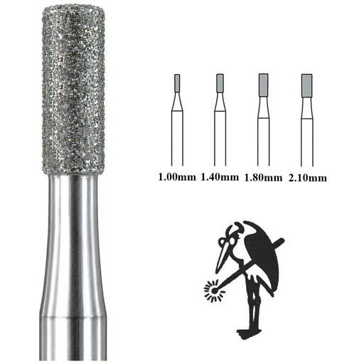 Packs of 2-Busch 835 Diamond Cylinder Burs on 3/32" Shanks 1.00mm-2.10mm