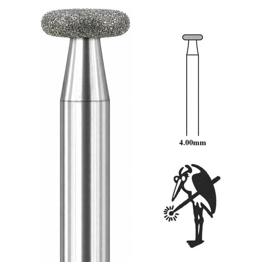 Busch 909-040 Diamond 4.00mm Round-Edge Wheel Bur on 3/32" Shanks