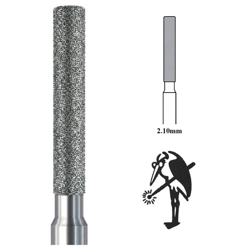 Packs of 2 Busch 842-021 Diamond 2.10mm Cylinder Square Bur on 3/32" Shank