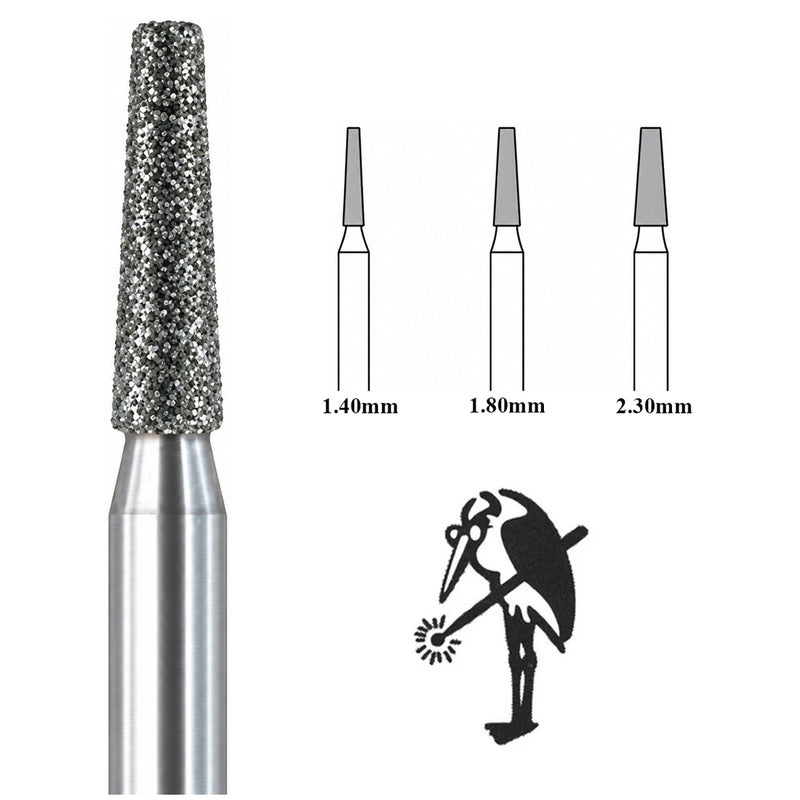 Packs of 2-Busch 847 Diamond Point Tapered Cylinder Burs on 3/32" Shanks 1.40mm-2.30mm