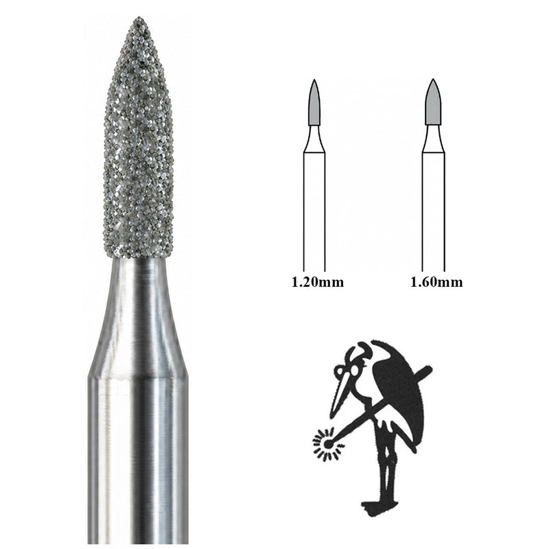 Pack of 2 Busch 860 Diamond Flame Burs on 3/32" Shanks 1.20mm & 1.60mm