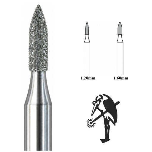 Pack of 2 Busch 860 Diamond Flame Burs on 3/32" Shanks 1.20mm & 1.60mm