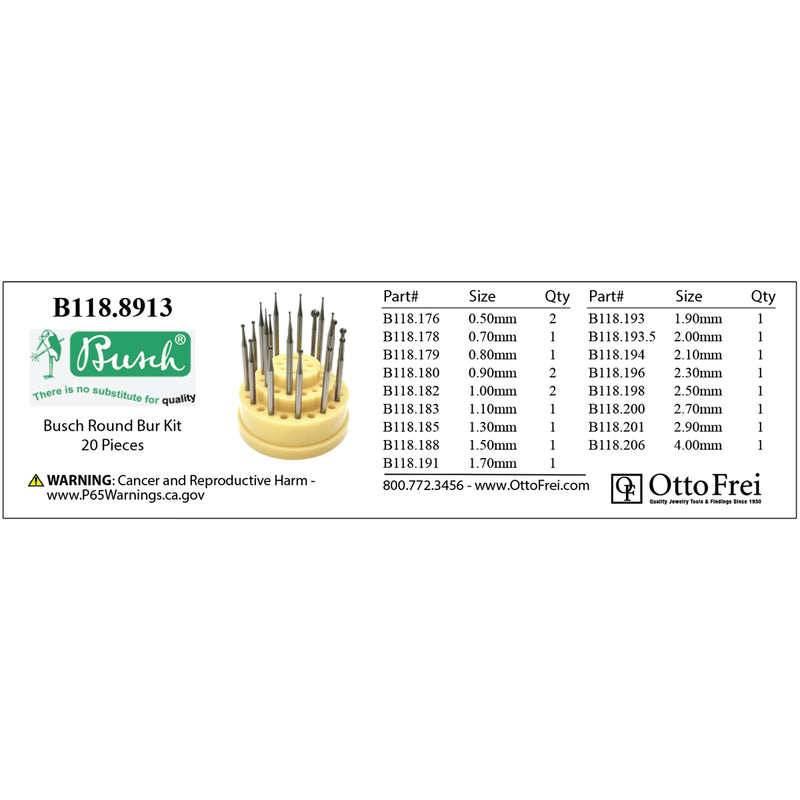 Busch Fig 1 Round Ball Bur Kit of 19 Pieces-0.5mm to 4.0mm