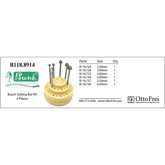Busch Fig 413 Setting Bur Kit of 6 Pieces-2.00mm to 6.00mm