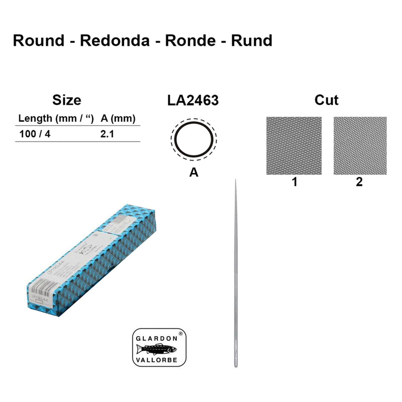 Glardon-Vallorbe Round Slim Needle Files - LA2423-100-1 & 2