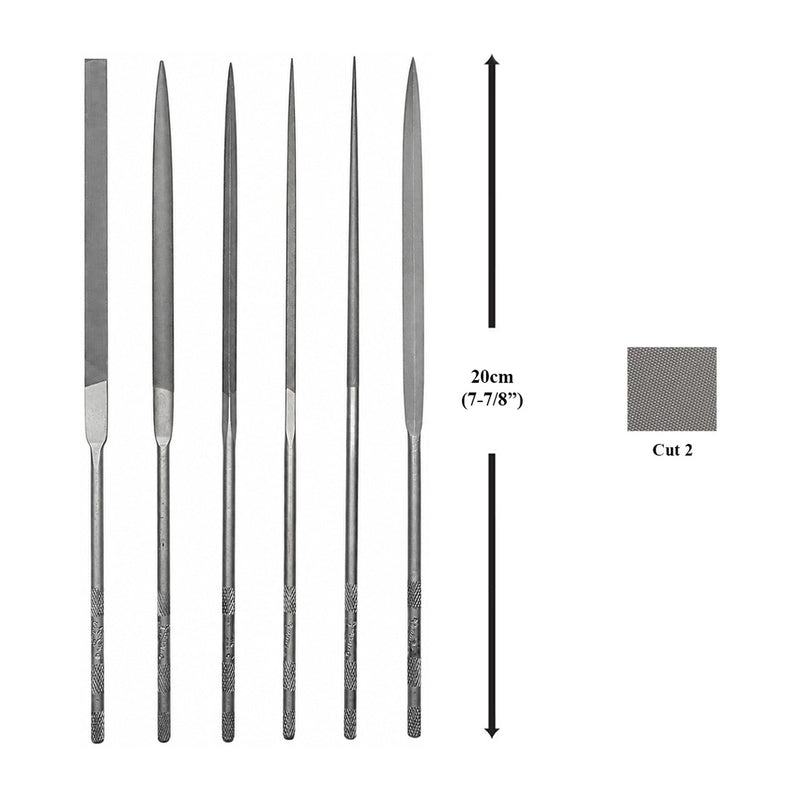 Glardon-Vallorbe LA2445-2 Needle File Set Of 6 - 7-7/8" (200mm) Cut 2 Medium