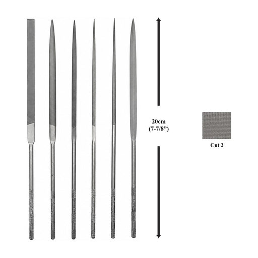 Jeu de 6 limes aiguilles Glardon-Vallorbe LA2445-2 - 7-7/8" (200 mm), taille 2 moyenne