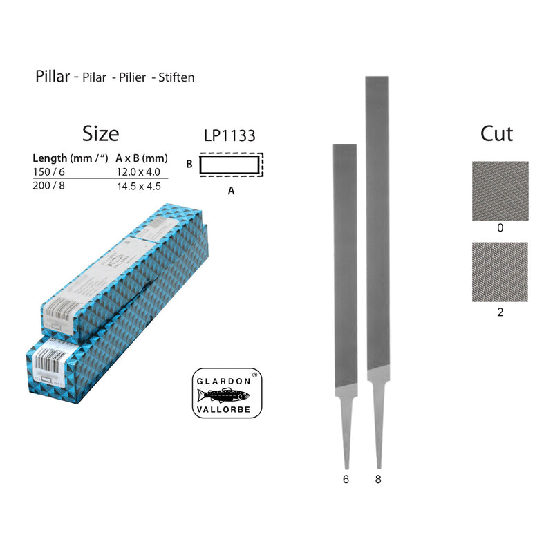 Glardon-Vallorbe Pillar Regular 3 Sides Cut Precision Files - LP1133
