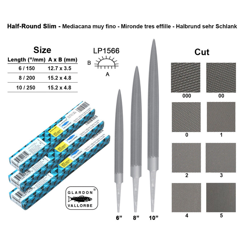 Halbrunde, schmale Schweizer Präzisionsfeilen von Glardon-Vallorbe – LP1566