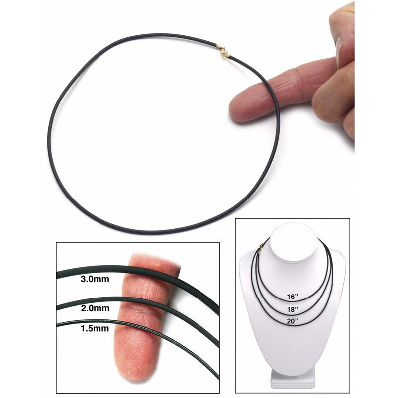 Black Rubber 2.00mm Necklace Cord with 14K Yellow Gold Clasp - Otto Frei