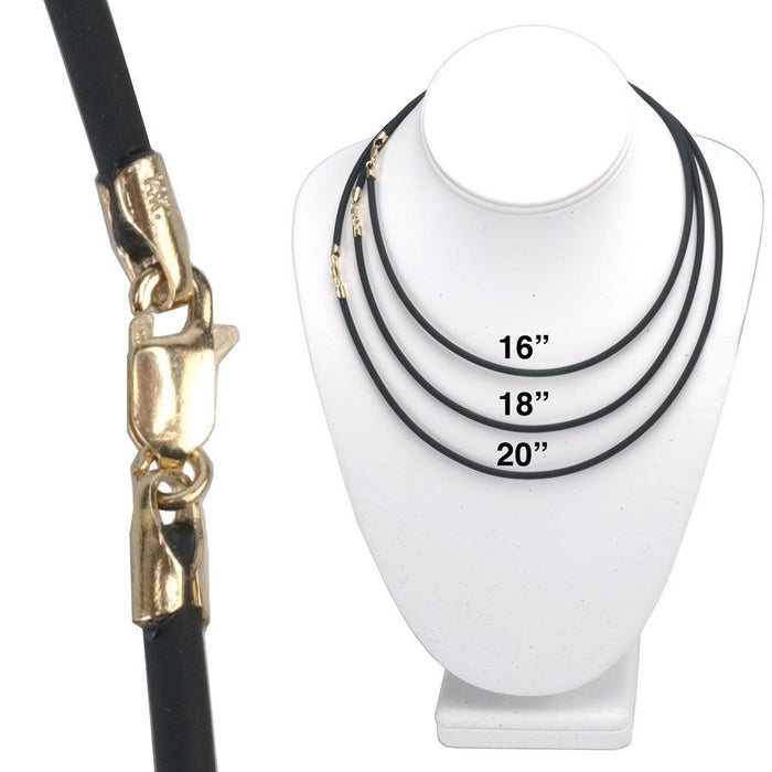 Black Rubber 2.00mm Necklace Cord with 14K Yellow Gold Clasp — Otto Frei