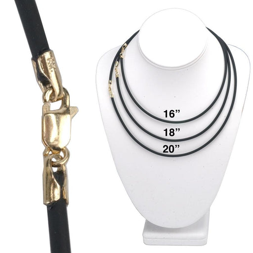Black Rubber 3.00mm Necklace Cord with 14K Yellow Gold Clasp - Otto Frei