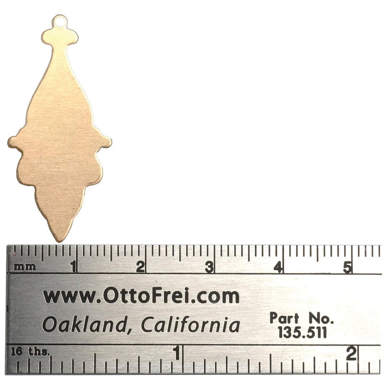 Brass Shapes 24 Gauge Fancy Drop With Ring 1-1/2" x 5/8" Pack of 6 - Otto Frei