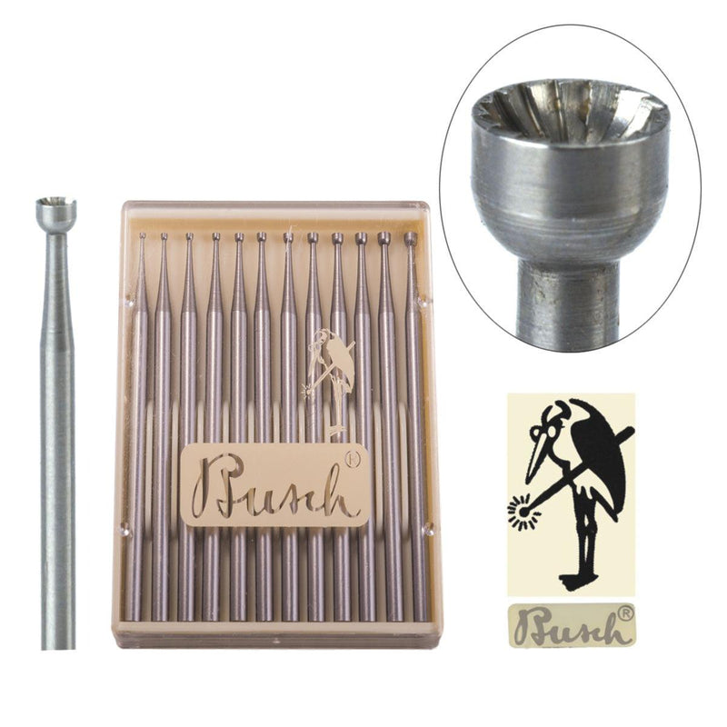 Busch 1772SS12 Fig 77B Concave Cup Bur Kit of 12 - 0.80mm to 1.90mm - Otto Frei