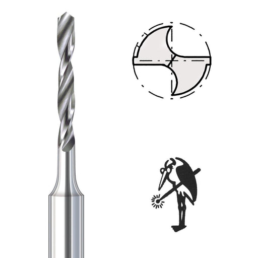 Busch 4203S 2 Groove Carbide Twist Drills on 3/32" Shanks 0.7mm to 1.60mm - Otto Frei