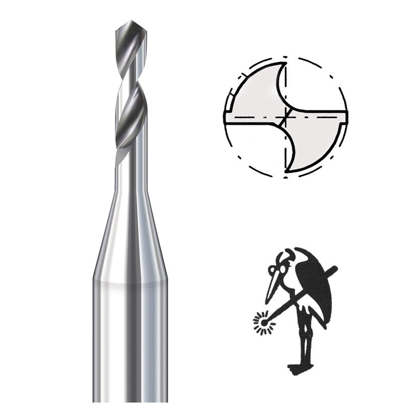 Busch 4205S 2 Groove Short Carbide Twist Drills 3/32" Shanks-0.70mm to 1.0mm-By the Piece - Otto Frei