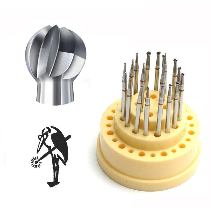 Busch Fig 1AU Carbide Round Burs 3/32" Shank - Complete Kit-Set of 19- 0.50mm to 2.30mm - Otto Frei
