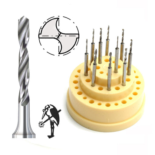 Busch Fig 4203S 2 Groove Carbide Twist Drills on 3/32" Shanks .70mm-1.60mm  - Kit of 10 - Otto Frei