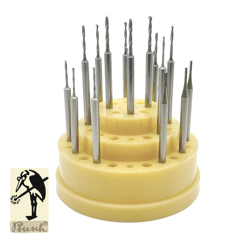 Busch Fig 77 Tungsten Vanadium Twist Drill Kit of 15 On 3/32" Shanks-0.7mm-1.2mm - Otto Frei