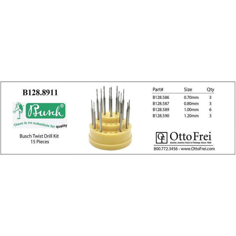 Busch Fig 77 Tungsten Vanadium Twist Drill Kit of 15 On 3/32" Shanks-0.7mm-1.2mm - Otto Frei