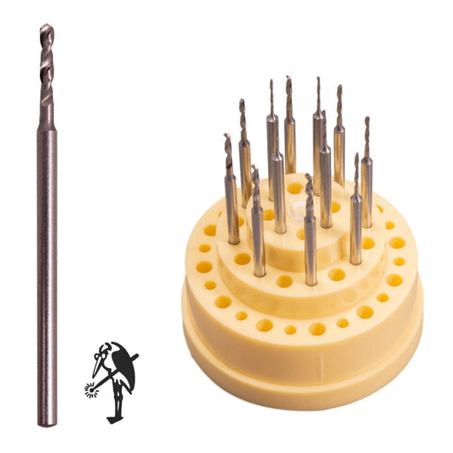 Busch Fig 77 Tungsten Vanadium Twist Drills Kit of 12- On 3/32" Shanks-0.5mm - 1.60mm - Otto Frei