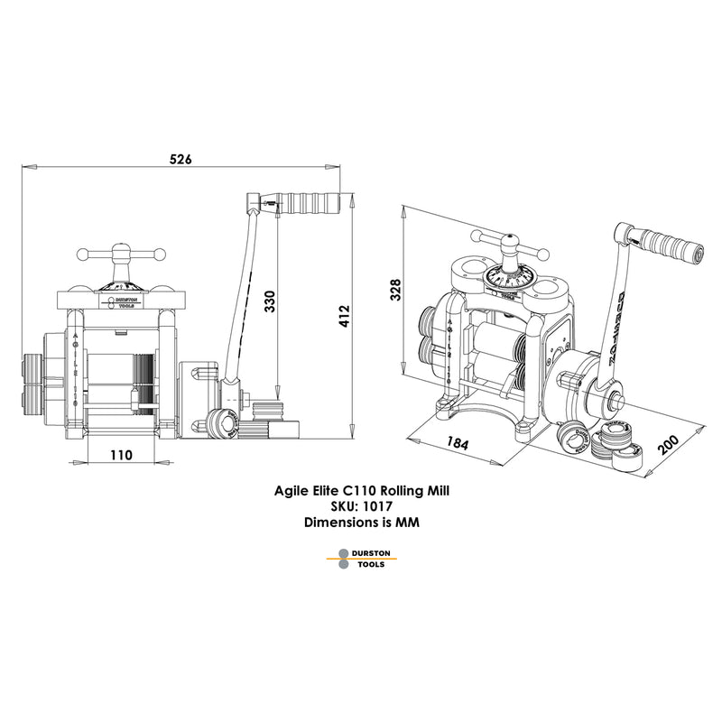 Durston 1017 Agile Elite C110mm Combo Rolling Mill with Reduction Gear - Otto Frei